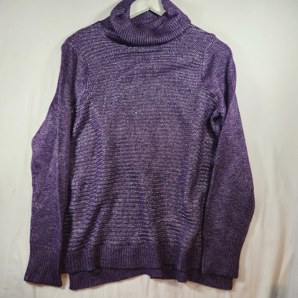 Joe Fresh Purple Metallic Knit Turtleneck Sweater Womens Large Long Sleeve Cowl